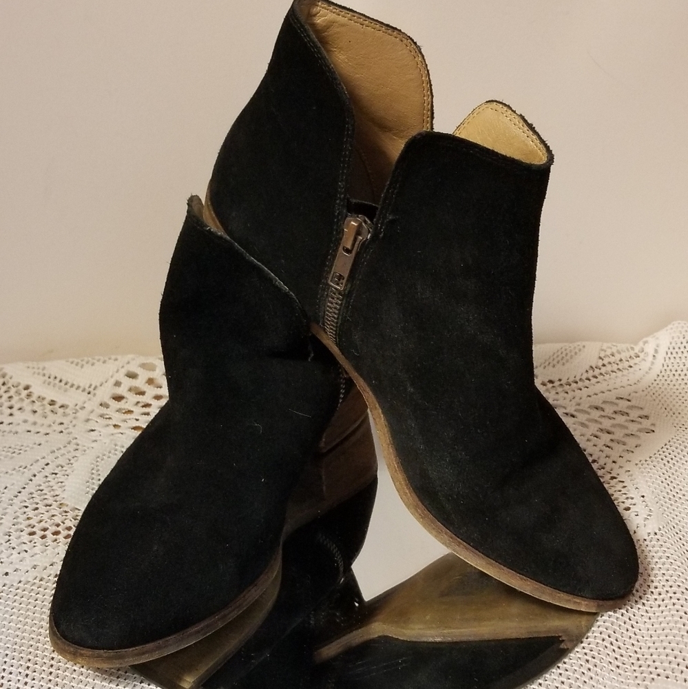 ankle block heel boots.